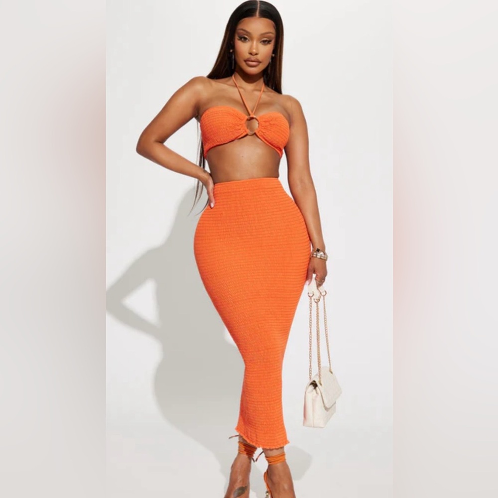 Fashion Nova Orange Knit Skirt Set